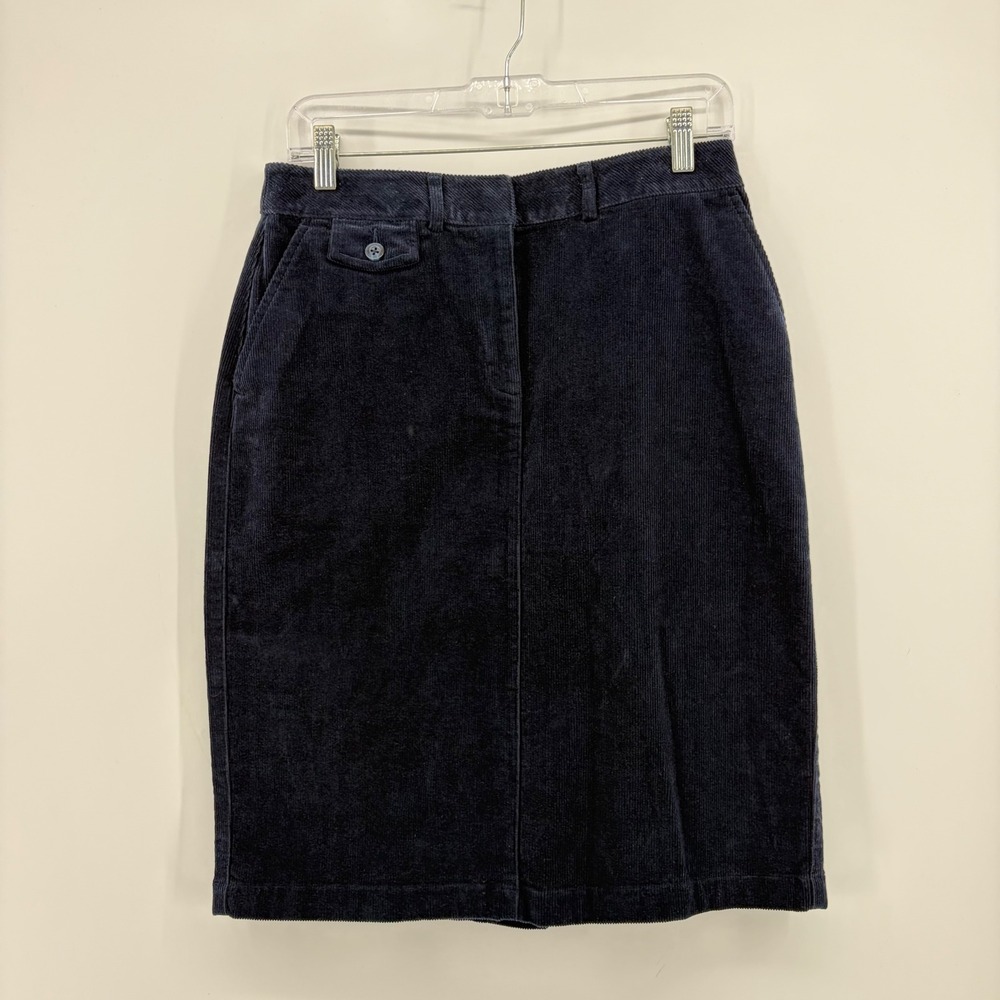 LL‎ Bean Womens 6 Navy Blue Corduroy Skirt Classic Fit Knee Length 284028